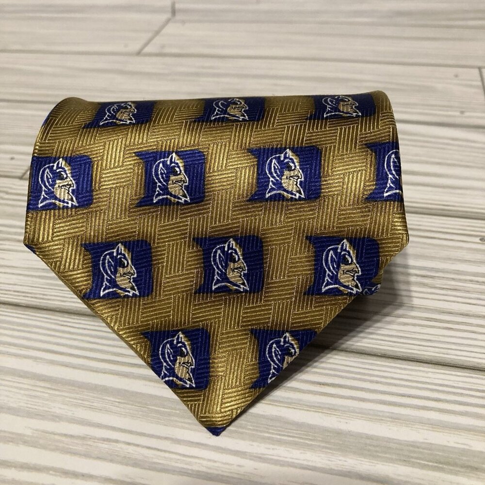 Duke University Blue Devils Gold /Blue Neck Tie 100% Silk.